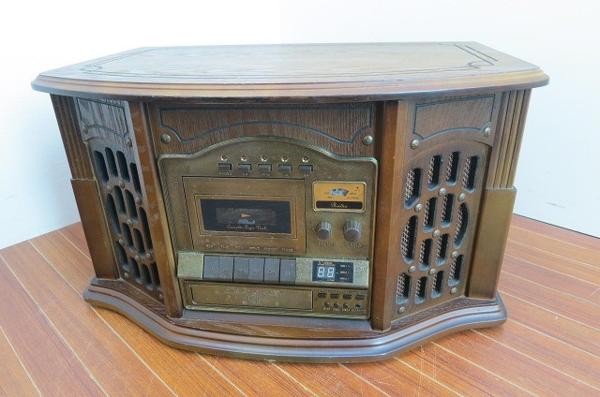 ヴィンテージ風 レコード CD ラジカセ 一体型プレイヤー